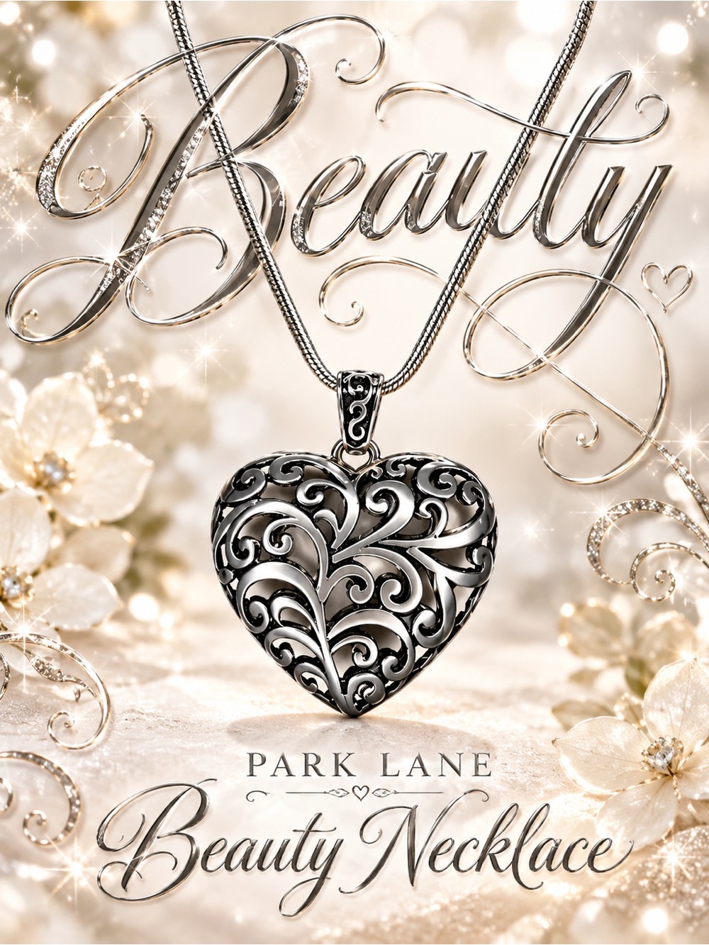 Park Lane Women’ Beauty Necklace Silver Filigree Heart Pendant Statement Jewelry